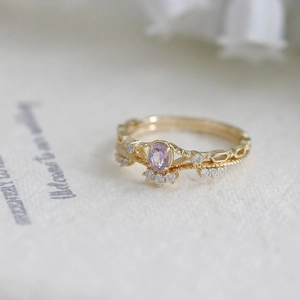 Franse vintage vergulde natuurlijke amethist ringenset met dubbele laag voor vrouwen