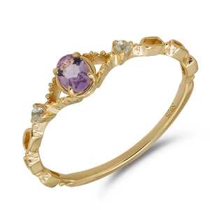 Elegante S925 zilveren vergulde ring met ovale amethist en kleine witte stenen