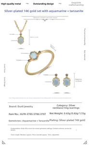 Detailed size parameters of S925 silver aquamarine swan necklace and earrings set