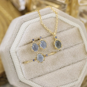 Elegant s925 gold-plated swan jewelry set with natural aquamarine stone in velvet box