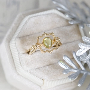 S925 Sterling Silver Natural Peridot Ring For Women Vintage Hollow Frame Gold Plated Elegant French Style Finger Jewelry