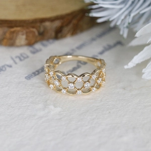 Bague en argent sterling doré ajouré et scintillant pour femmes élégantes