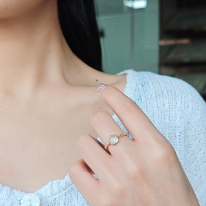 Natural Prehnite square gemstone ring in S925 sterling silver with lace gold finish