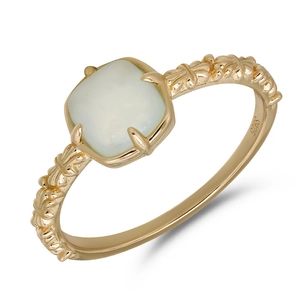 Natural prehnite S925 sterling silver gold plated ring with square green gemstone
