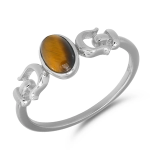 Anillo vintage de plata de ley S925 chapado en oro con piedra ojo de tigre oval y diseño hueco