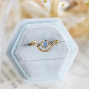 Vintage S925 Sterling Silver Aquamarine Ring Set For Women Light Luxury Gold Plated Stackable Geometric Wave Gemstone Ring Jewelry