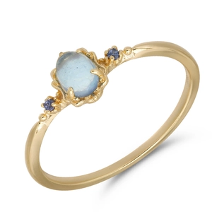 Retro S925 silver gold-plated ring with oval aquamarine and blue accent stones
