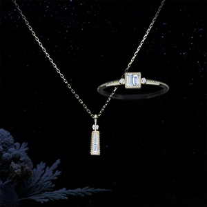 S925 Sterling Silber Gold Vergoldet Schmuck Für Damen Baguette Schliff Zirkonia Rechteck Anhänger Halskette Und Ring