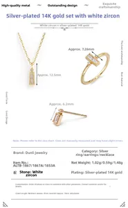 Details zum S925 vergoldeten Schmuckset mit Baguette-Zirkon-Ring und Halskette für Damen