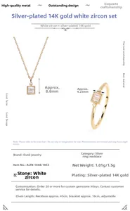 Detailansicht von vergoldetem Silberschmuck Set mit Baguette-Zirkonia und Abmessungen
