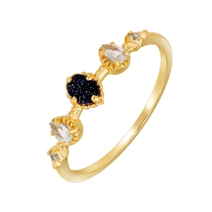 Bague en argent 925 doré avec pierre de sable bleu et topazes transparentes