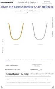 Close-up of S925 sterling silver snowflake chain with 14K gold plating texture