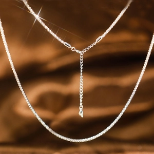Detailed close-up of S925 sterling silver ball chain necklace with adjustable clasp