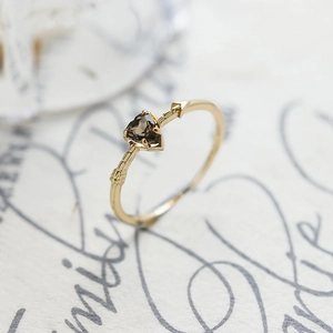 Vintage 925 Sterling Silver 14K Gold Plated Smoky Quartz Rings Stackable Cupid Angel Heart Finger Rings Jewelry For Women