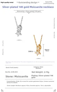 Dettaglio della collana a stella in argento S925 placcato oro 14K con cristalli moissanite