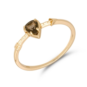 S925 silver gold-plated ring with triangular smoky quartz gemstone and geometric relief