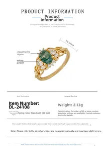 Detail of S925 silver ring with moss agate stone and white zircon side inlay