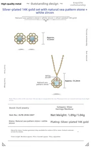 Détail du parure Larimar comprenant des boucles de 8,3mm et un collier de 45cm de long