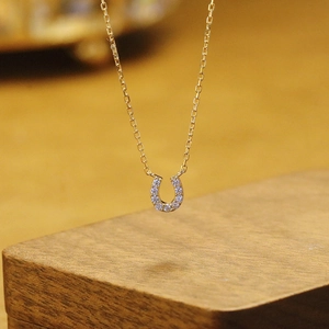 Macro shot of 14k gold plated horseshoe pendant with sparkling zircon micro-paving