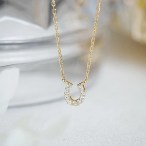 U-shaped horseshoe necklace with sparkling zircon pave set in 14k gold plated sterling silver