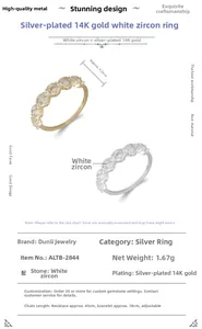 Détail de la bague en argent plaqué or 14K avec zircon blanc ovale et spécifications