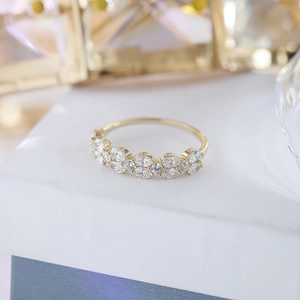 Bague en Argent Sterling 925 Double Rangée Zircone Ovale Plaqué Or Bague Éternité pour Femme Bijoux de Doigt Élégants de Luxe