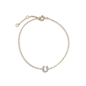 Minimalist S925 silver 14k gold plated horseshoe bracelet with micro-pave crystals
