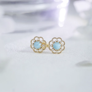 Ensemble de Bijoux Fleur Larimar en Argent S925 Plaqué Or 14K Zirconium Blanc Collier Pendentif Creux Boucles d'Oreilles