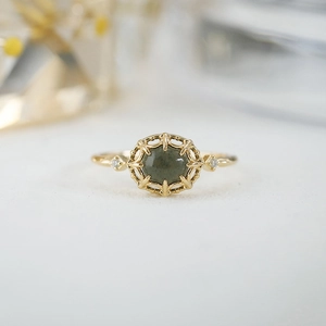 Vintage 925 Sterling Silver 14K Gold Plated Ring With Smoky Quartz And Amazonite Hollow Crown Zirconia Accents Fashion Jewelry