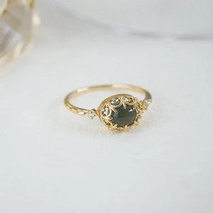 Vintage gold-plated S925 ring with smoky quartz, amazonite and filigree details