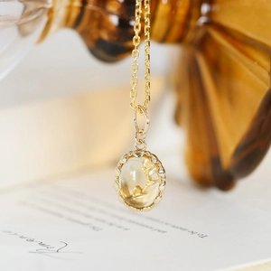 Elegant gold-plated S925 silver necklace with yellow crystal rose pendant and thin chain