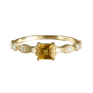 Elegant 14K gold plated S925 silver ring featuring a square yellow citrine and wavy band