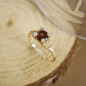 Vintage 925 Sterling Zilver Verguld Rood Granaat Sieradenset Eiffeltoren Hanger Ketting En Opengewerkte Ring Voor Dames