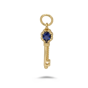 Elegante 14k vergulde S925 zilveren sleutelhanger met peervormige blauwe saffiersteen
