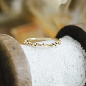Lace style S925 silver 14k gold plated ring with white zircon on vintage spool