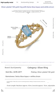 Macro view of blue London Blue Topaz ring with leaf detail and 8.8mm width mark