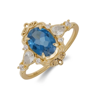 Vintage London Blue Topaz Ring in 14K Gold over S925 Silver with oval center stone