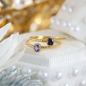 Set di anelli vintage in argento S925 placcato oro con pietra blu e pietre di tanzanite