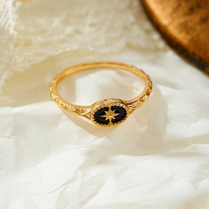 S925 Sterling Silver Ring Gold Plated Blue Sandstone Star Motif Ring Labradorite Three Stone V Shape Ring Retro Women Jewelry
