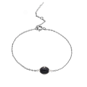 Elegant S925 sterling silver bracelet with oval blue sandstone on white background