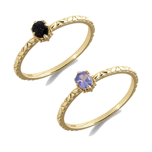Anelli in argento S925 placcato oro con pietra di sabbia blu e pietre viola intrecciate