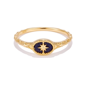 Vintage gold S925 silver ring featuring blue sandstone and an octagonal star