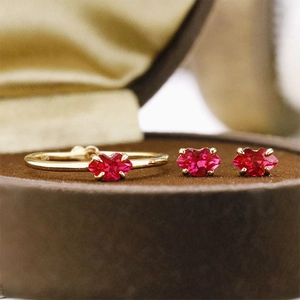 925 Sterling Silver Red Lips Jewelry Set Red Corundum Lip Shape Ring Earrings Gold Plated Jewelry For Women Valentine Gift