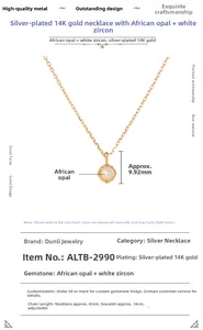 Detailed spec sheet for S925 silver African Opal necklace with 14K gold plating detail