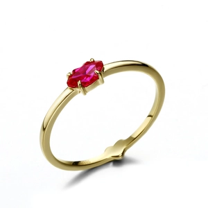 S925 sterling silver gold ring featuring a marquise red corundum stone in lip shape
