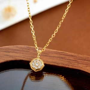 Exquisite S925 silver gold-plated necklace with a hexagonal pavé opal gemstone pendant