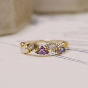 Vintage 925 Sterling Silver Multi Gemstone Ring For Women Gold Plated Labradorite Iolite Amethyst Geometric Finger Ring Jewelry