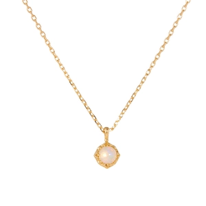 Vintage gold plated S925 silver necklace with round natural fire opal stone pendant