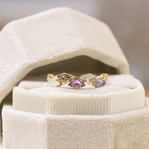 Elegant 925 silver gold-plated ring with natural labradorite and multicolor gemstones