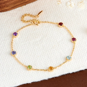 Bracelet Bulles Arc-En-Ciel en Argent Sterling 925 pour Femme Plaqué Or 14K Améthyste Naturelle Péridot Topaze Citrine Pierres Gemmes Colorées Bijoux Cadeau